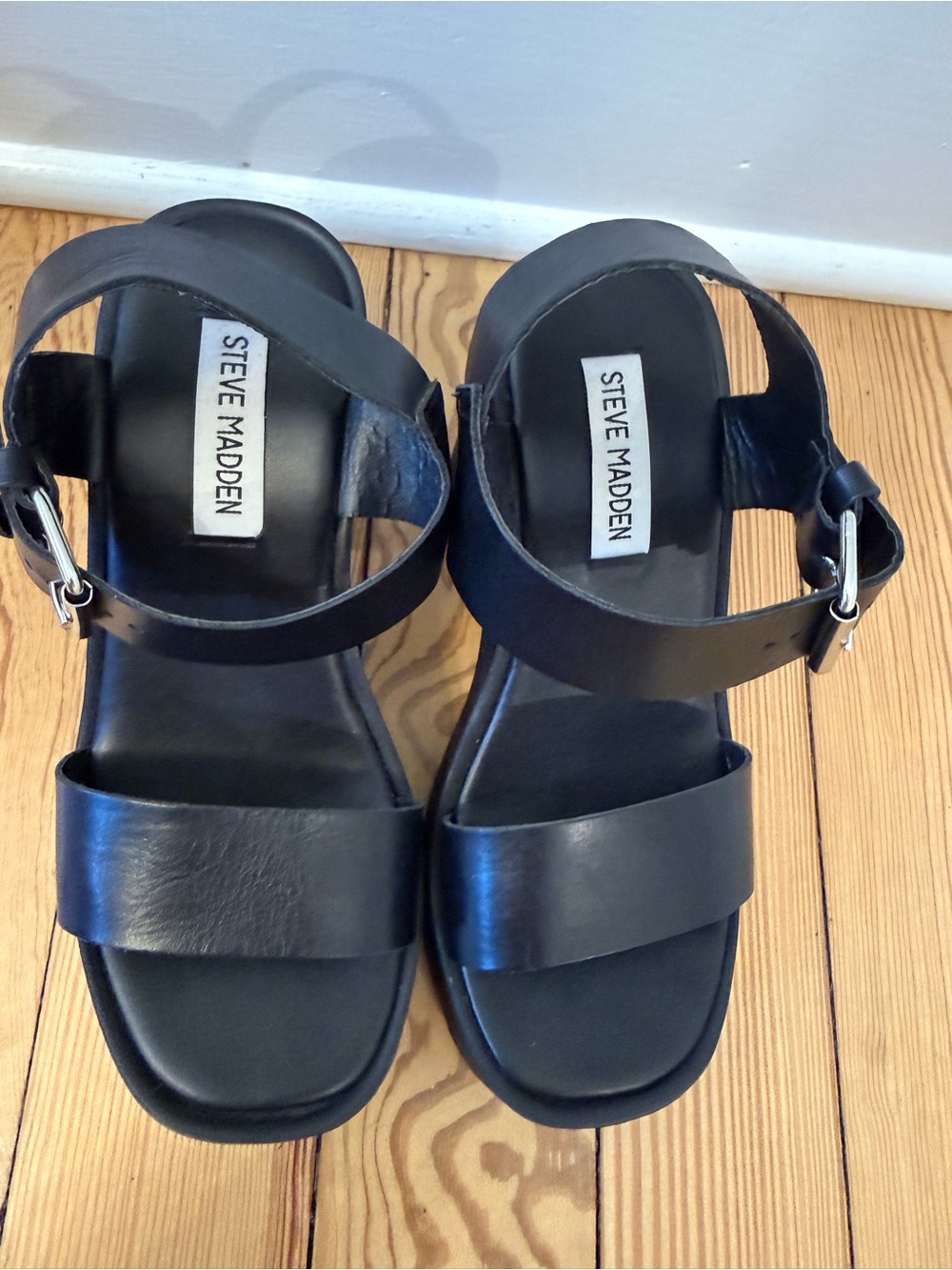 Steve Madden Black Strap Platform Sandals